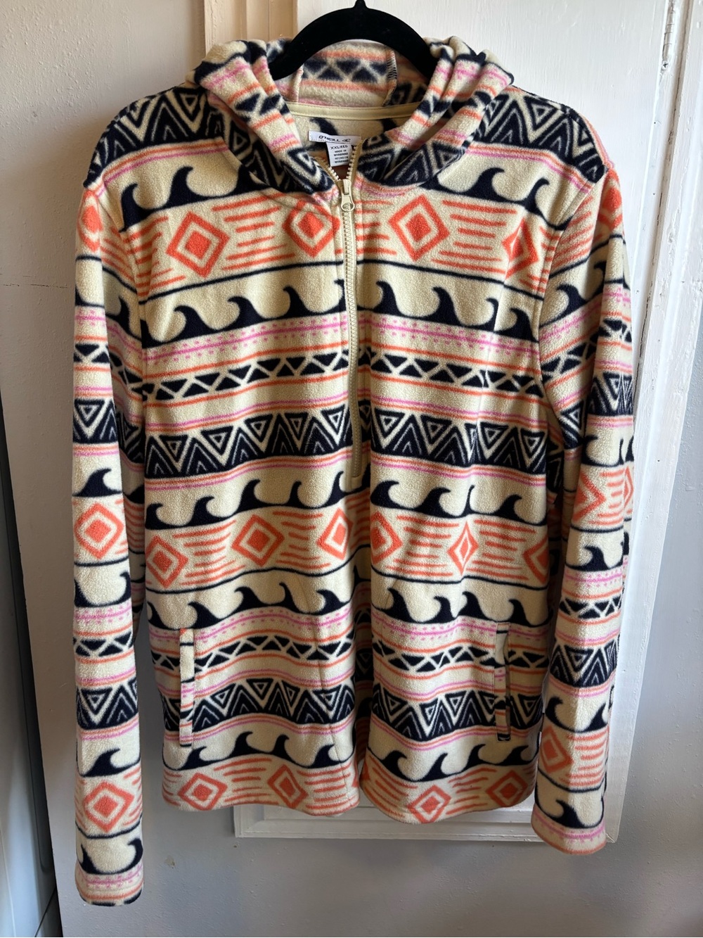 O'Neill Cream Aztec Wave Pattern Zip-Up Hoodie Sweater